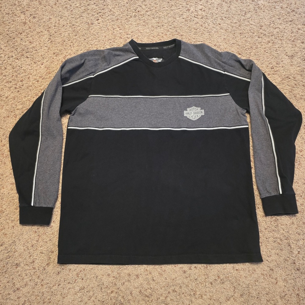 Harley-Davidson Mens XL Long Sleeve Colorblock Shirt Black Grey Logo Reflective